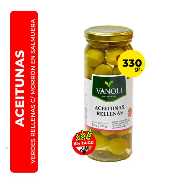 ACEITUNAS VERDES RELLENAS CON MORRÓN VANOLI 330G