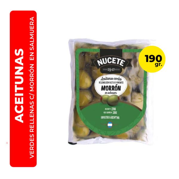ACEITUNAS VERDES RELLENAS CON MORRÓN NUCETE 190G