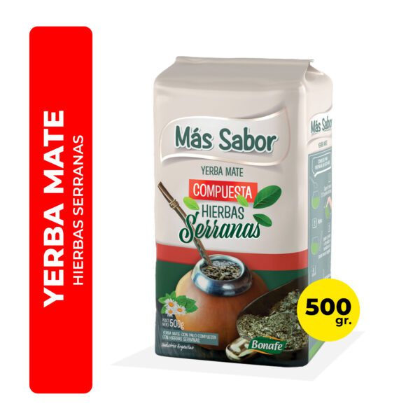 YERBA MATE MÁS SABOR HIERBAS SERRANAS 500G