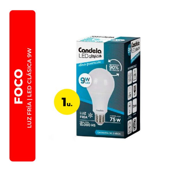 FOCO LUZ FRÍA LED 9W CANDELA