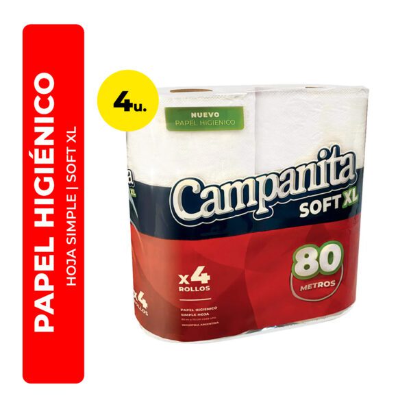 PAPEL HIGIÉNICO CAMPANITA HOJA SIMPLE SOFT XL 4X80 4U