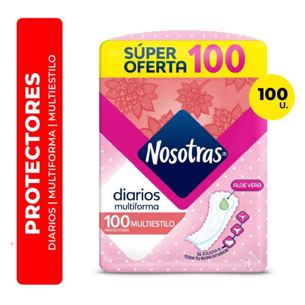 PROTECTORES FEMENINOS DIARIOS MULTIFORMA MULTIESTILO NOSOTRAS 100U