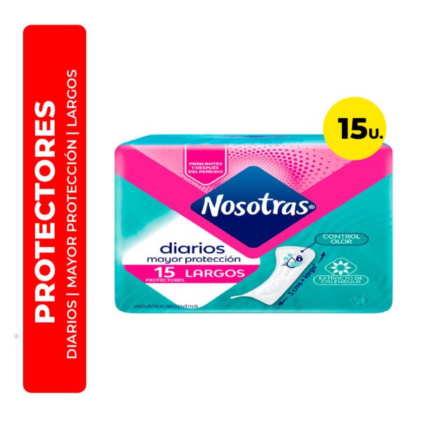 PROTECTORES FEMENINOS DIARIOS MAYOR PROTECCIÓN LARGOS NOSOTRAS 15U