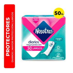 PROTECTORES FEMENINOS DIARIOS MAYOR PROTECCIÓN LARGOS NOSOTRAS 50U