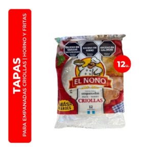 TAPAS PARA EMPANADAS TIPO CRIOLLAS PARA HORNO Y FRITAS EL NONO 12U