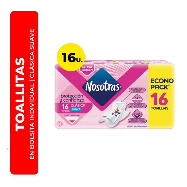TOALLITAS FEMENINAS CLÁSICA SUAVE NOSOTRAS 16U