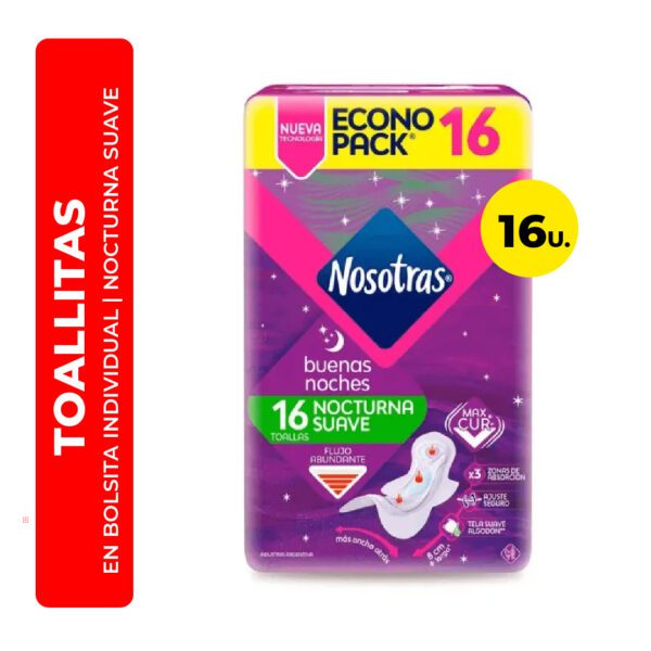 TOALLITAS FEMENINAS NOCTURNA SUAVE NOSOTRAS 16U