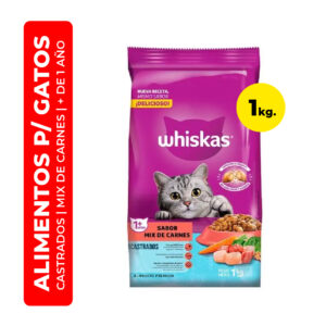 ALIMENTO PARA GATOS CASTRADOS WHISKAS SABOR MIX DE CARNE 1K
