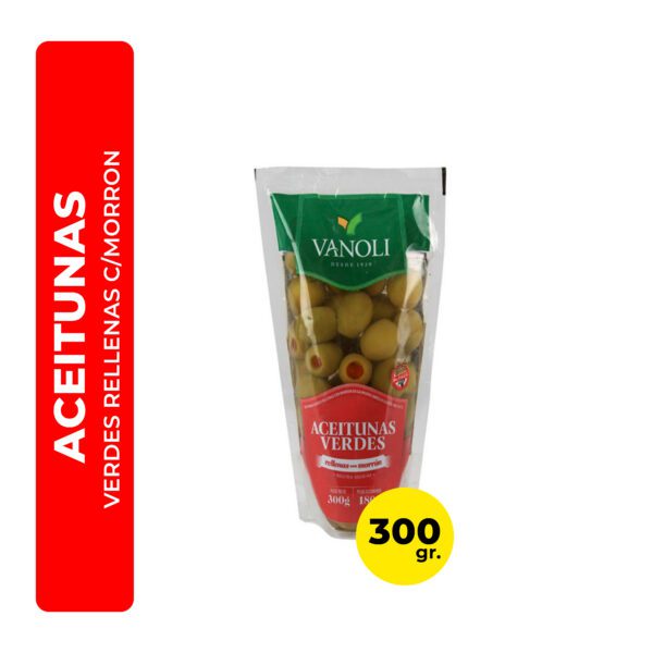 ACEITUNAS VERDES RELLENAS CON MORRÓN VANOLI 300G