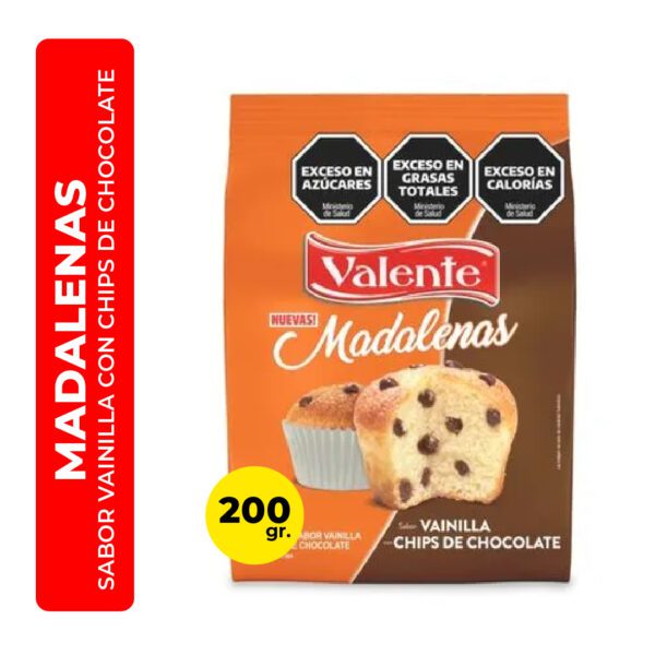 MADALENAS VALENTE SABOR VAINILLA CON CHIPS DE CHOCOLATE 200G