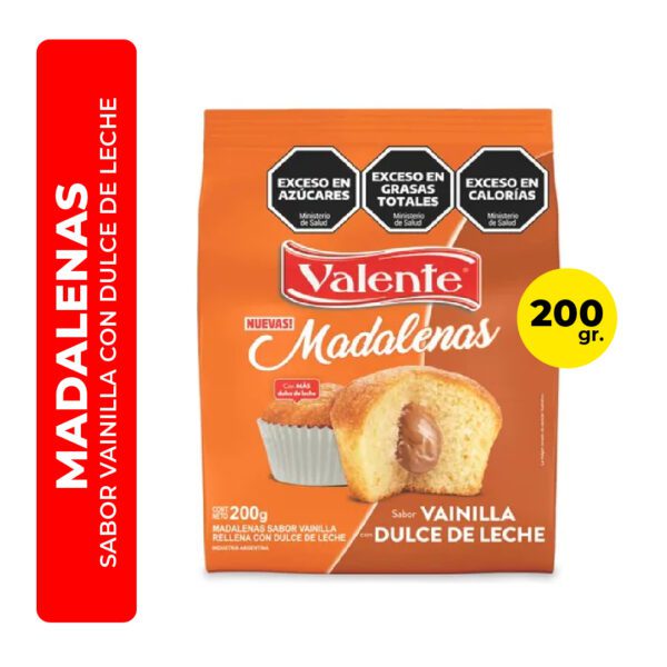 MADALENAS VALENTE SABOR VAINILLA CON DULCE DE LECHE 200G
