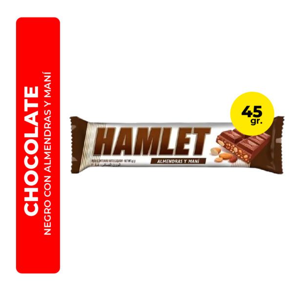 CHOCOLATE NEGRO CON ALMENDRAS Y MANÍ HAMLET 45G