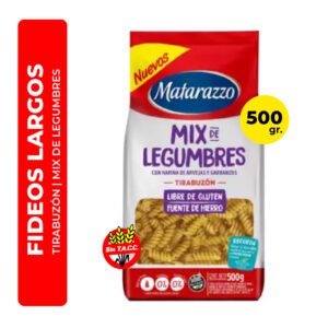 FIDEOS TIRABUZÓN MIX DE LEGUMBRES MATARAZZO 500G