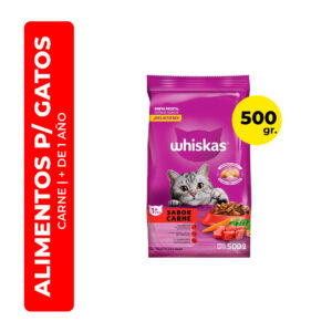 ALIMENTO PARA GATOS WHISKAS SABOR CARNE 500G