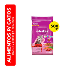ALIMENTO PARA GATOS WHISKAS SABOR CARNE Y LECHE 500G