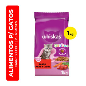 ALIMENTO PARA GATOS WHISKAS SABOR CARNE Y LECHE 1K